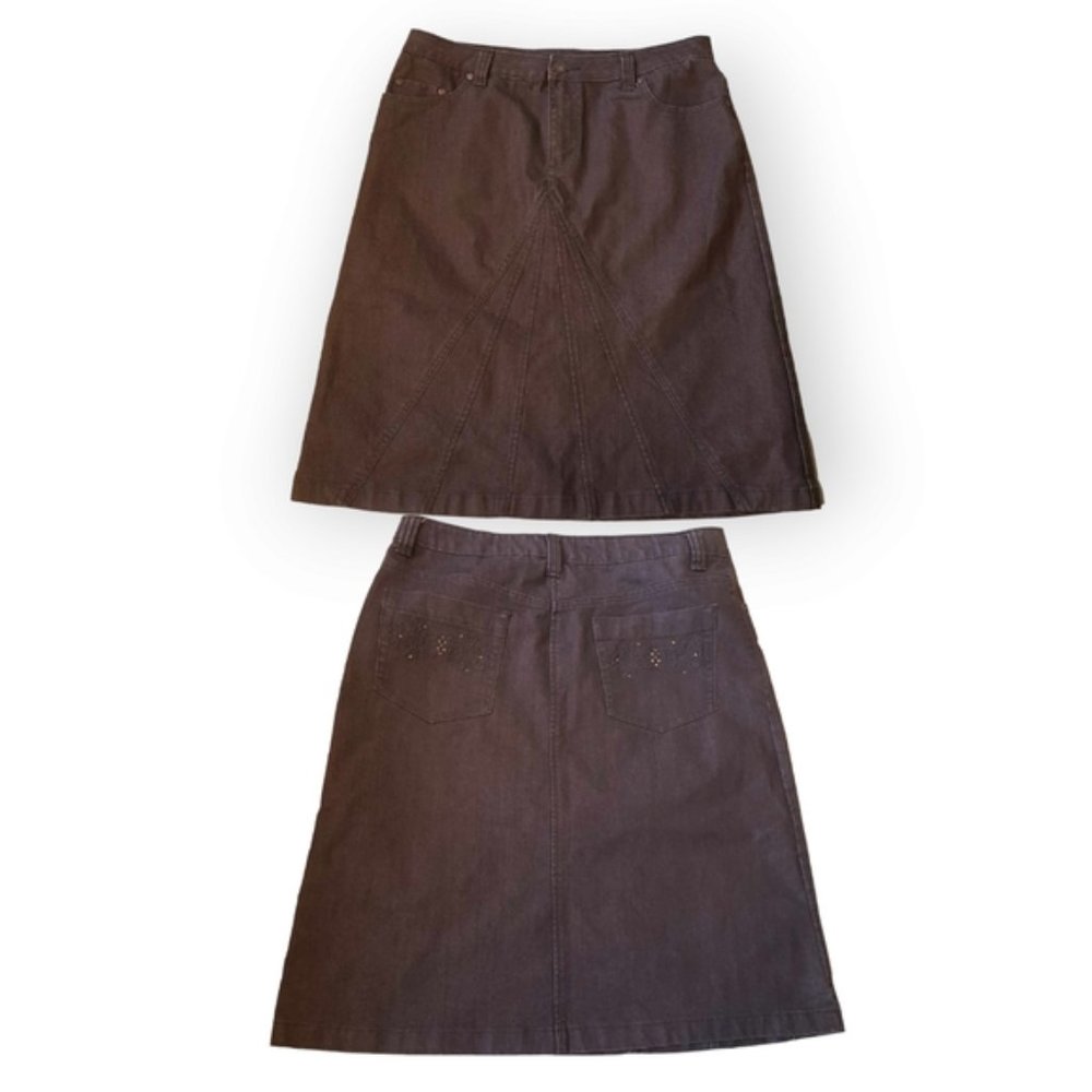 Jessica Sport brown panelled rhinestone pocket denim midi skirt size 16